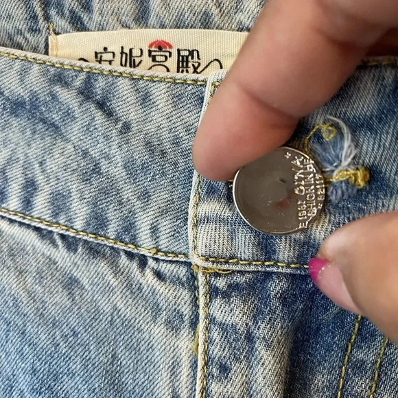 Vtg 90s Jeans Fairy Goth Destress Wide Leg High Rise Women’s S Korea Design Blue - Picture 4 of 13